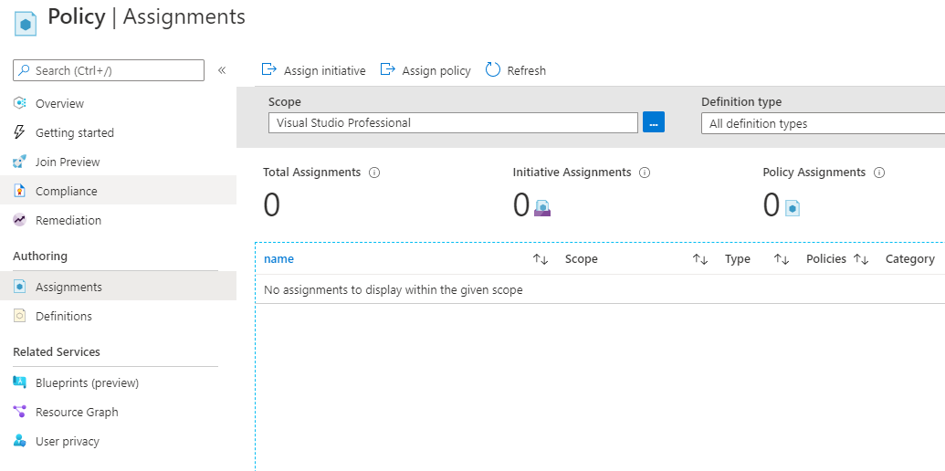 azure demo environment policy assignments
